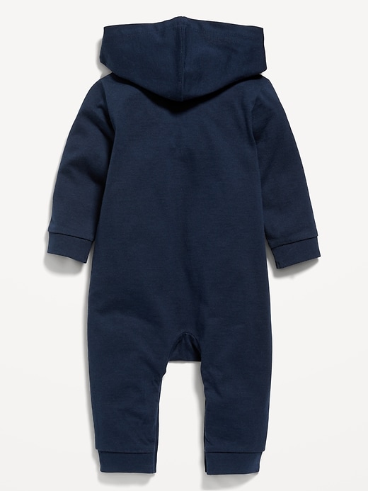 View large product image 2 of 2. Unisex Striped Hooded Henley One-Piece for Baby