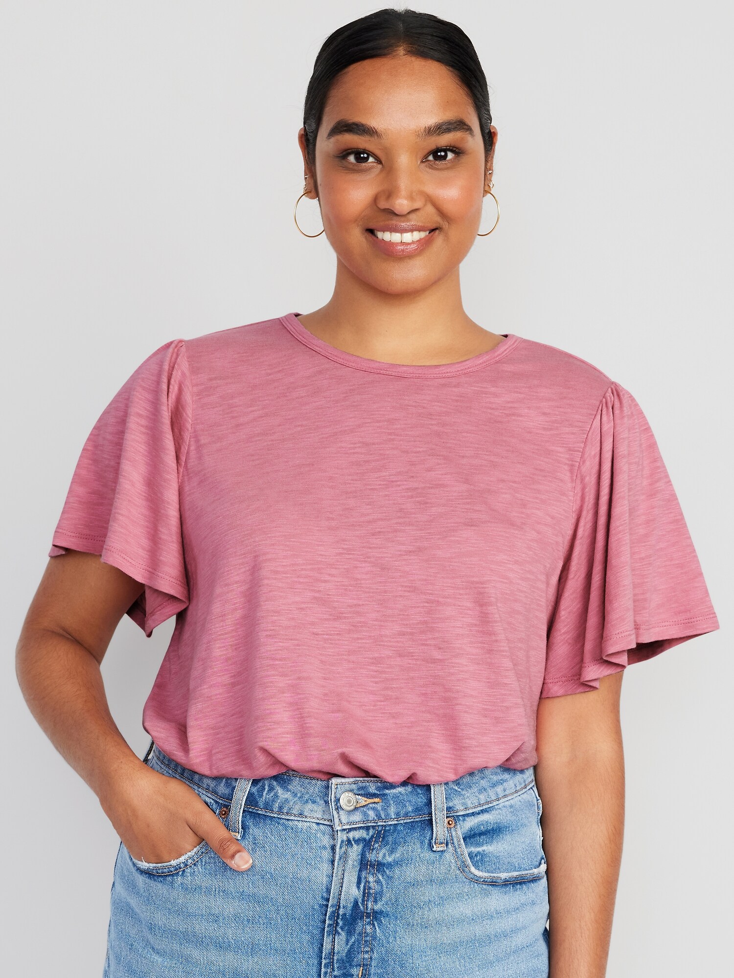 Flutter Sleeve Slub Knit Top Old Navy