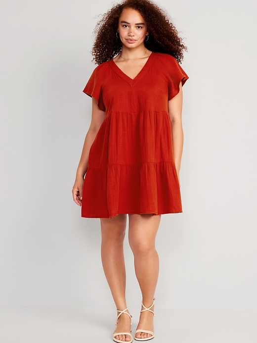 Image number 4 showing, V-Neck Tiered Mini Swing Dress