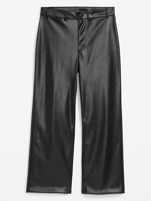 Image number 4 showing, High-Waisted Faux-Leather Cropped Wide-Leg Pants