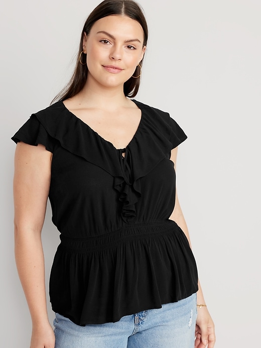 Image number 5 showing, Waist-Defined Ruffle-Trim Top