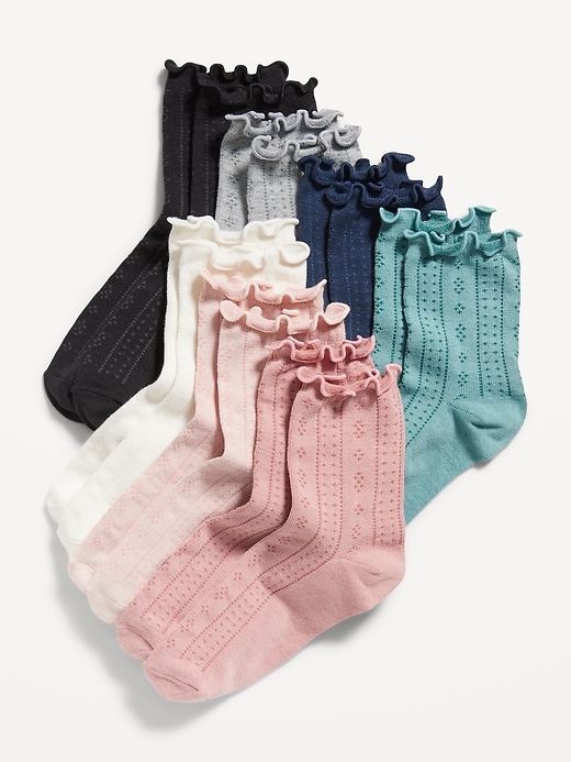 View large product image 1 of 1. Ruffle-Cuff Quarter-Crew Socks 7-Pack for Girls