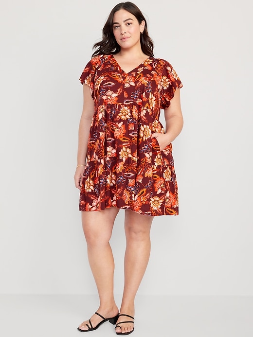 Image number 5 showing, V-Neck Tiered Mini Swing Dress