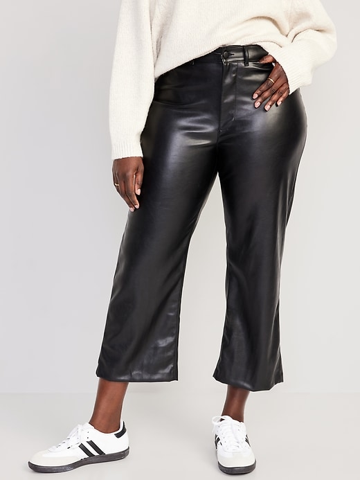 Image number 5 showing, High-Waisted Faux-Leather Cropped Wide-Leg Pants