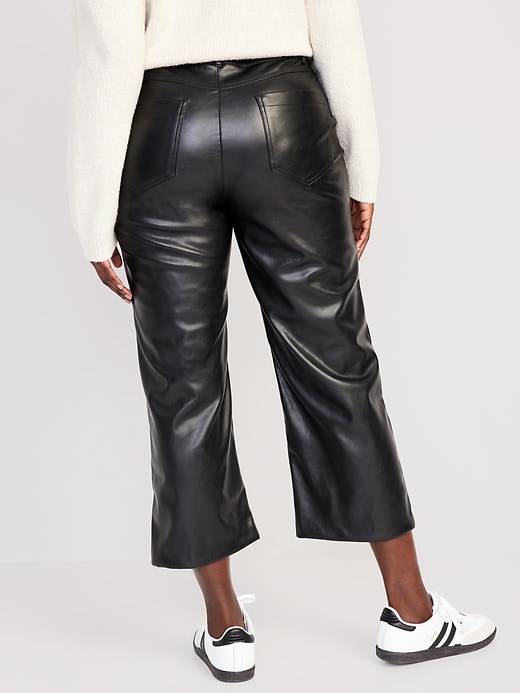 Image number 6 showing, High-Waisted Faux-Leather Cropped Wide-Leg Pants