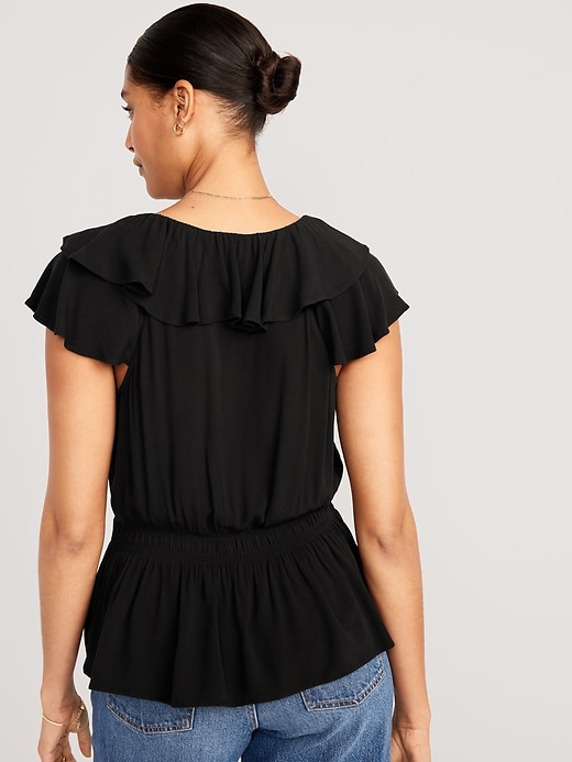 Image number 2 showing, Waist-Defined Ruffle-Trim Top