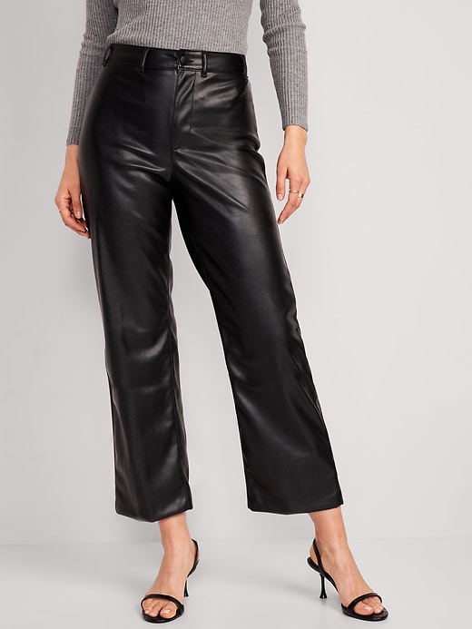 Image number 1 showing, High-Waisted Faux-Leather Cropped Wide-Leg Pants