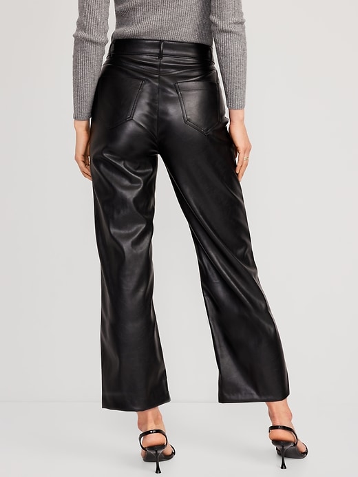 Image number 2 showing, High-Waisted Faux-Leather Cropped Wide-Leg Pants