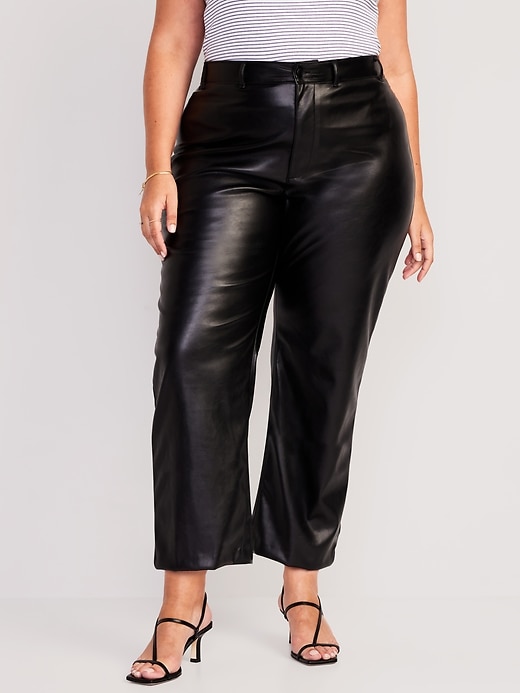 Image number 7 showing, High-Waisted Faux-Leather Cropped Wide-Leg Pants