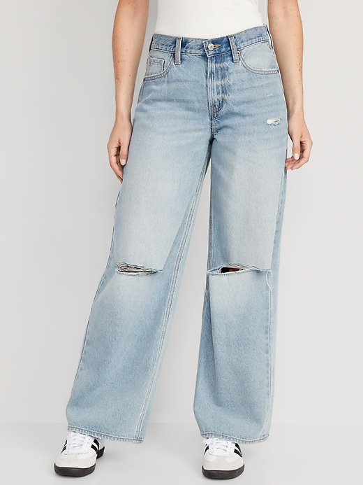 Image number 1 showing, Mid-Rise Baggy Wide-Leg Jeans