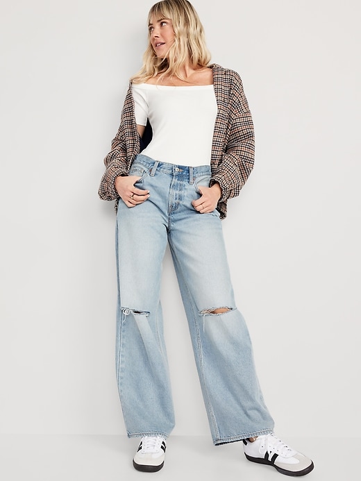 Image number 3 showing, Mid-Rise Baggy Wide-Leg Jeans