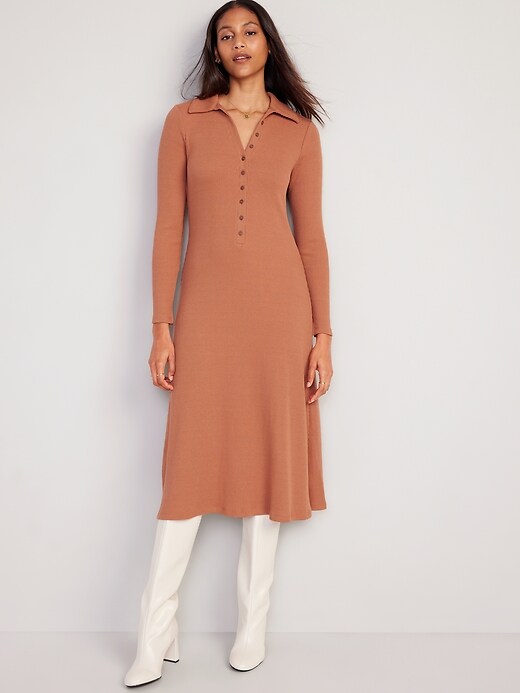 Image number 1 showing, Fit & Flare Henley Midi Dress