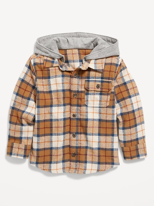View large product image 1 of 1. Hooded Soft-Brushed Flannel Shirt for Toddler Boys