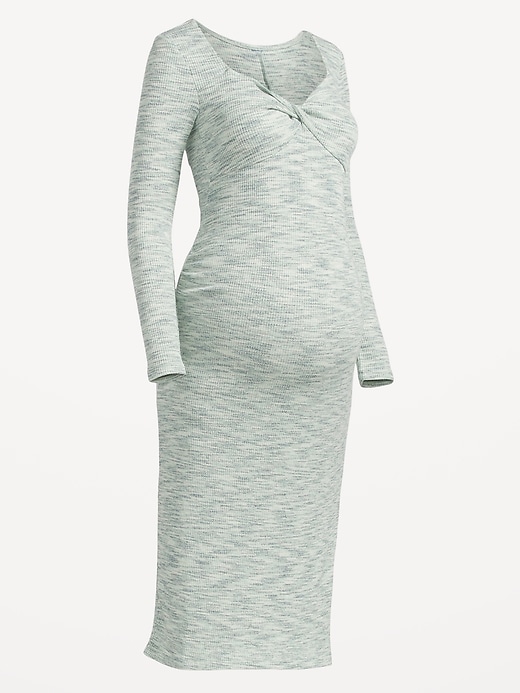 Image number 4 showing, Maternity Long Sleeve Twist-Front Bodycon Dress