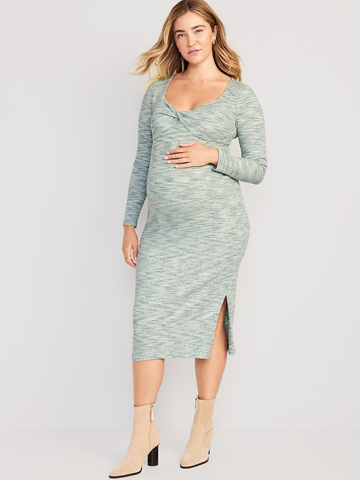Image number 1 showing, Maternity Long Sleeve Twist-Front Bodycon Dress
