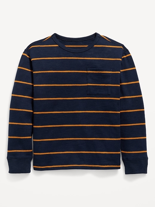View large product image 1 of 1. Cozy-Knit Long-Sleeve Striped Pocket T-Shirt for Boys