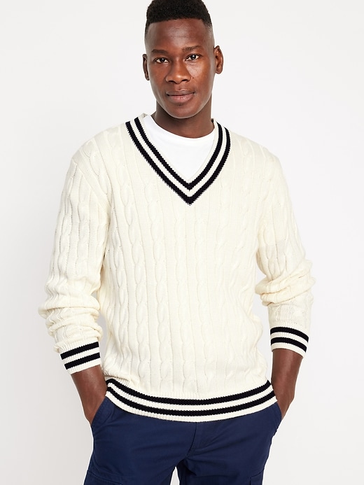 Image number 1 showing, V-Neck Cable-Knit Pullover Sweater