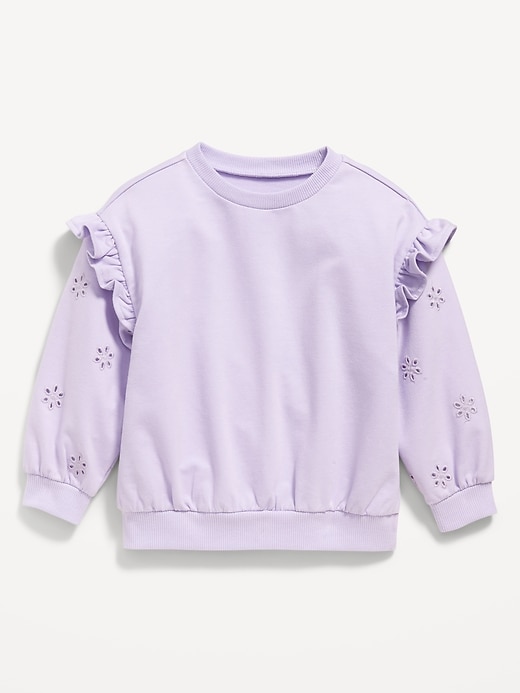 View large product image 1 of 1. Ruffled Floral-Eyelet Crew-Neck Sweatshirt for Toddler Girls