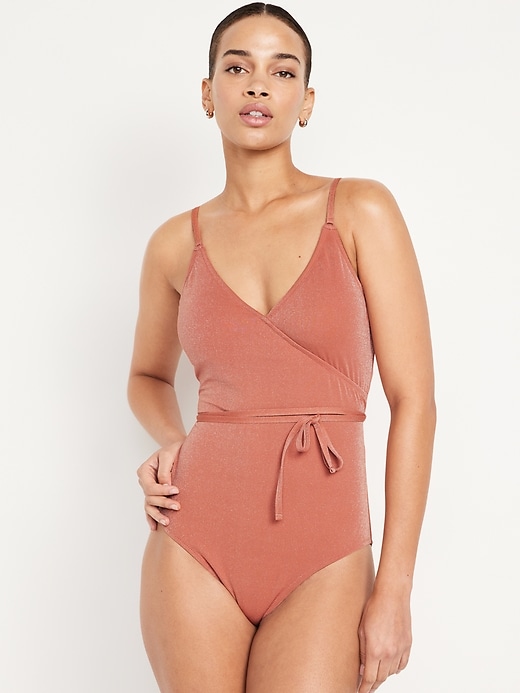 Image number 1 showing, Shine Wrap-Front Swimsuit