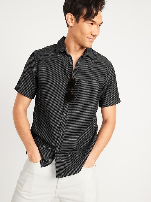 View large product image 1 of 1. Regular-Fit Everyday Micro-Stripe Short-Sleeve Shirt