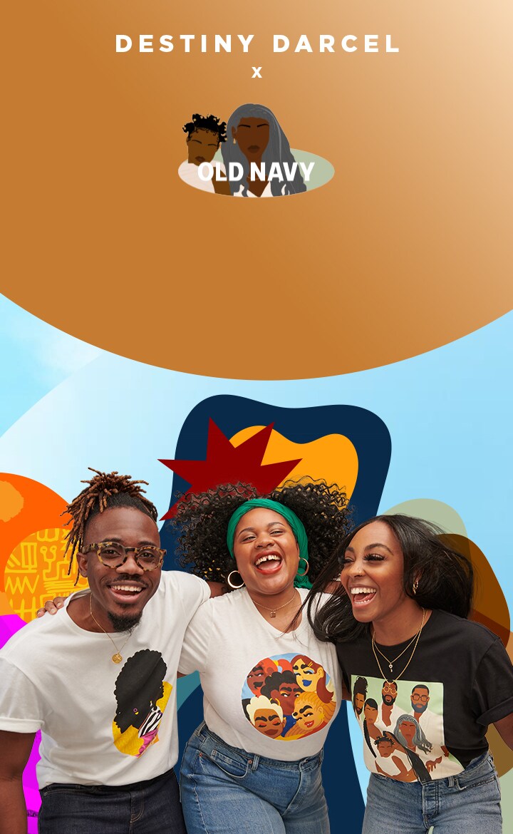 Image of Temi Coker, Lo Harris & Destiny Darcel wearing artist-designed Black History Month T-Shirts