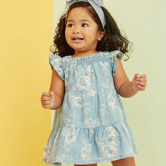 Baby Girl Clothes Ruffle Floral Short-Sleeves Brown Dress 3T Denim Bule