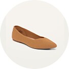 A light brown ballet flat wit a pointed toe.