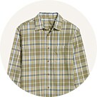 Image of a khaki green Everyday plaid long-sleeve shirt for men.