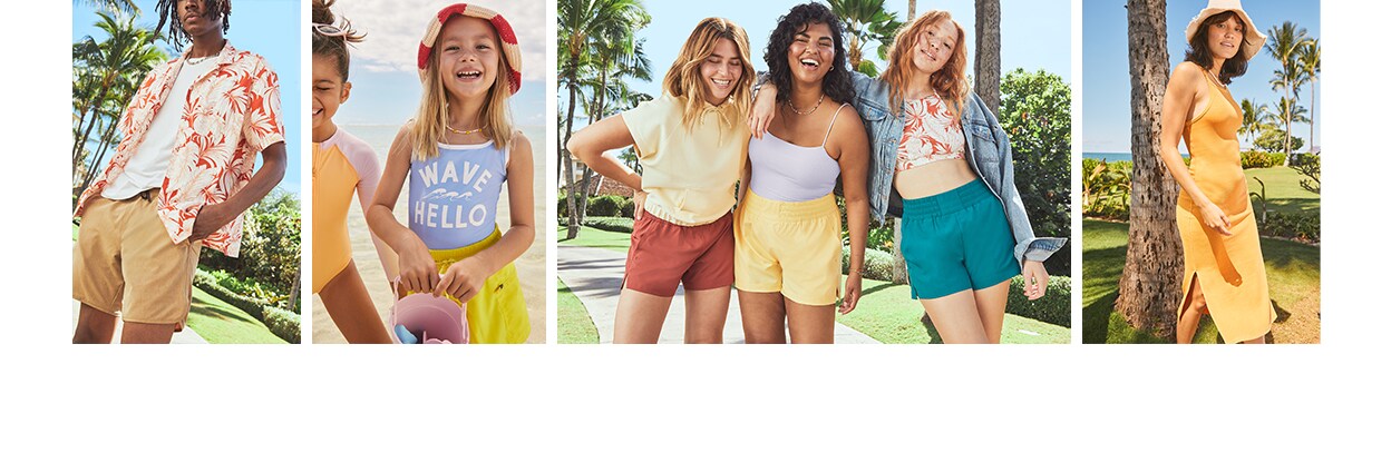 A range of models are dressed in clothing from Old Navy's summer collection.