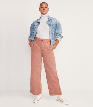 A model in a pair of pink colored Workewear Wide Leg pants