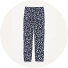 A pair of patterned pajama pants.