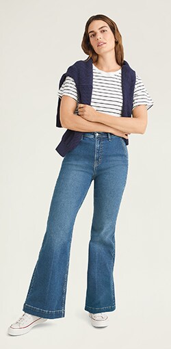 Trouser style light denim jeans with a fun flare.