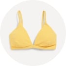 A yellow triangle bikini swim top.