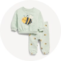 Image features unisex printed sweatshirt & jogger sweatpants set for baby.
