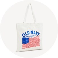 Classic Old Navy flag logo on white canvas tote bag.
