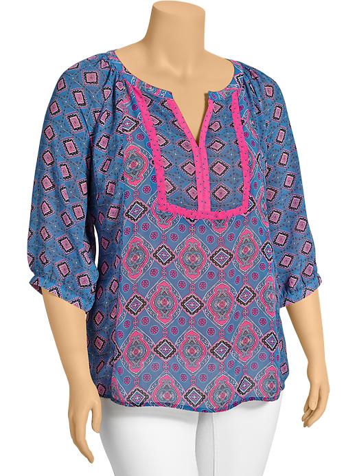 View large product image 1 of 1. Women's Plus Printed-Chiffon Peasant Tops