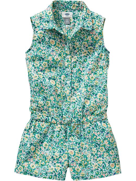 View large product image 1 of 1. Girls Floral Sleeveless Rompers
