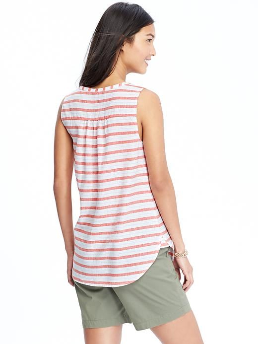 View large product image 2 of 2. Women's Striped Sleeveless Linen-Blend Tunics