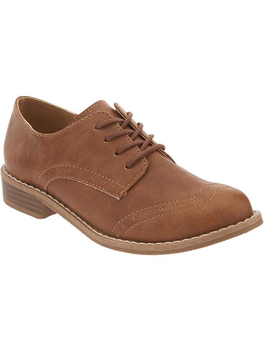 View large product image 1 of 5. Girls Faux-Leather Oxfords