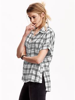 View large product image 2 of 2. Dolman-Sleeve Plaid Shirt