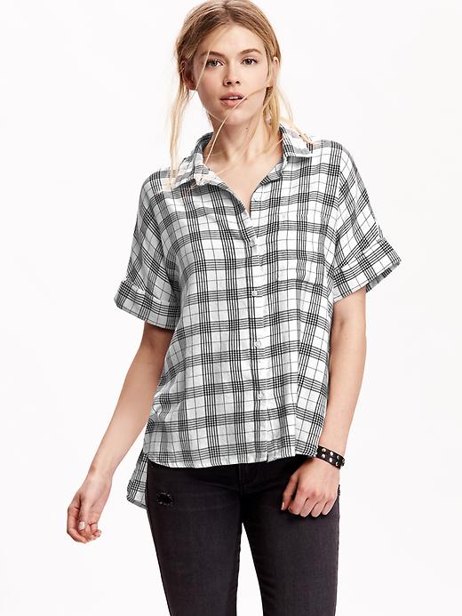 View large product image 1 of 2. Dolman-Sleeve Plaid Shirt