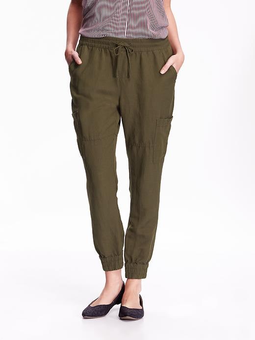 View large product image 1 of 2. Linen-Blend Cargo Joggers