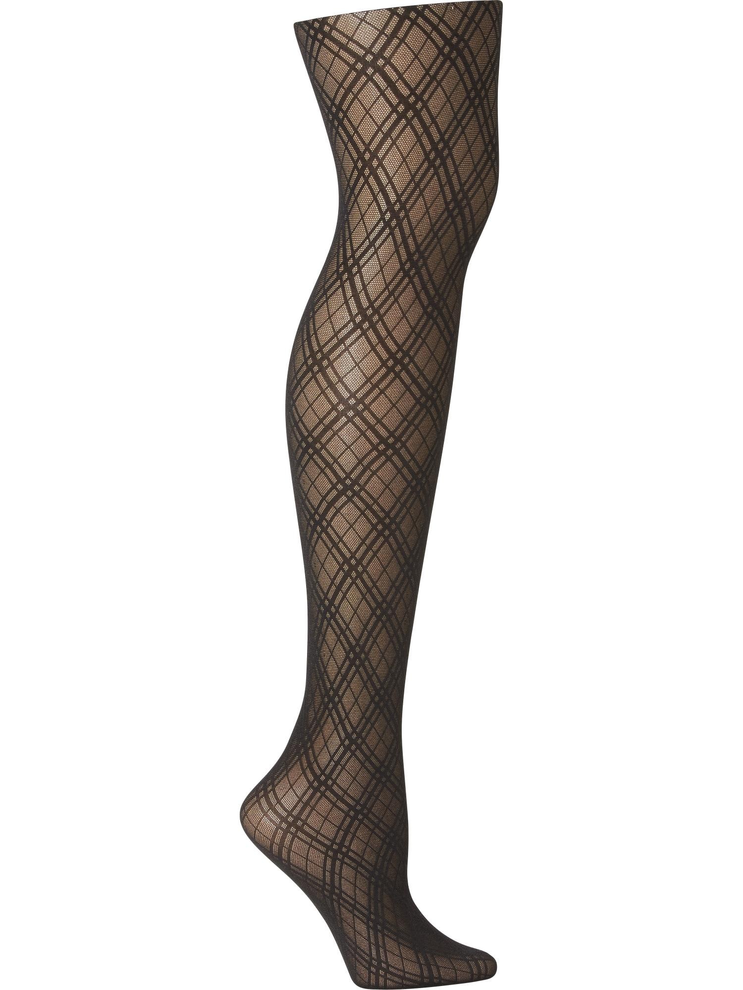 Black Opaque Patterned Tights Diamond for Women 