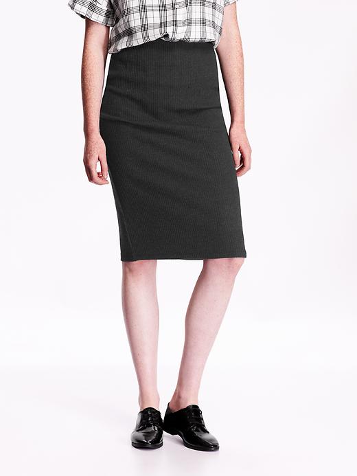 View large product image 1 of 1. Rib-Knit Midi Pencil Skirt