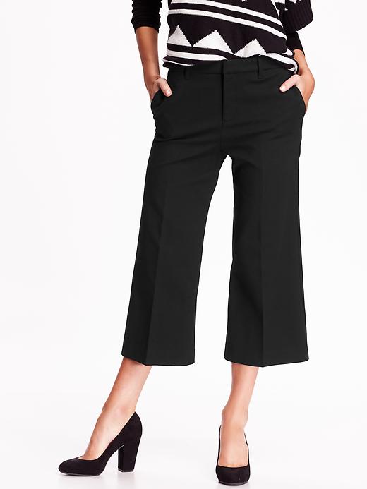 View large product image 1 of 2. High-Rise Wide-Leg Cropped Trousers