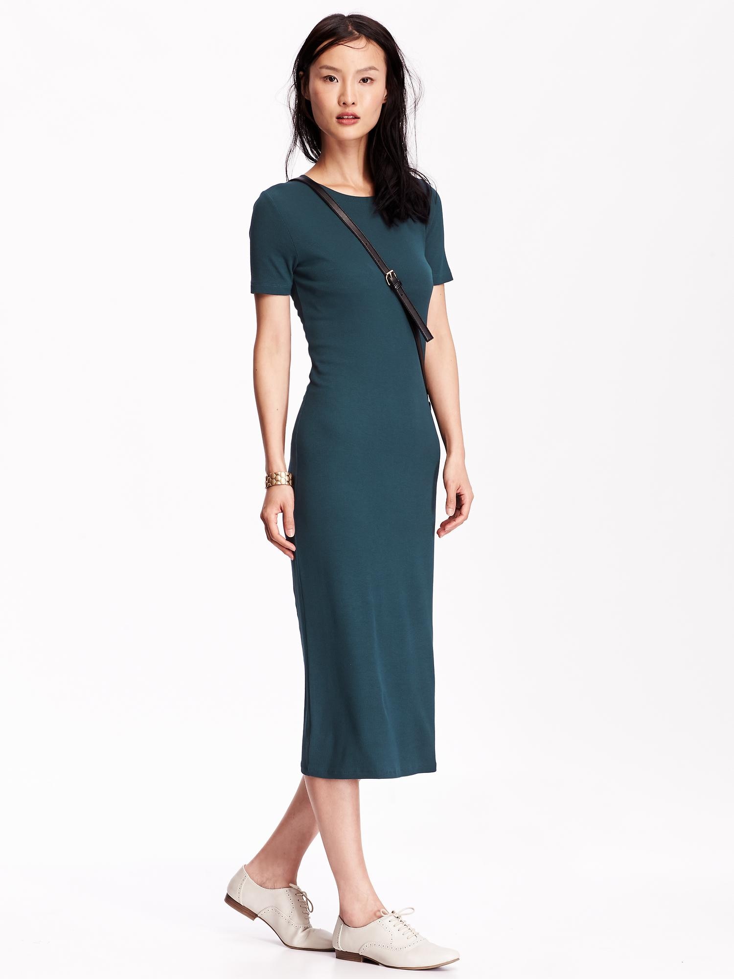 Rib Jersey Midi T-shirt Dress - Navy