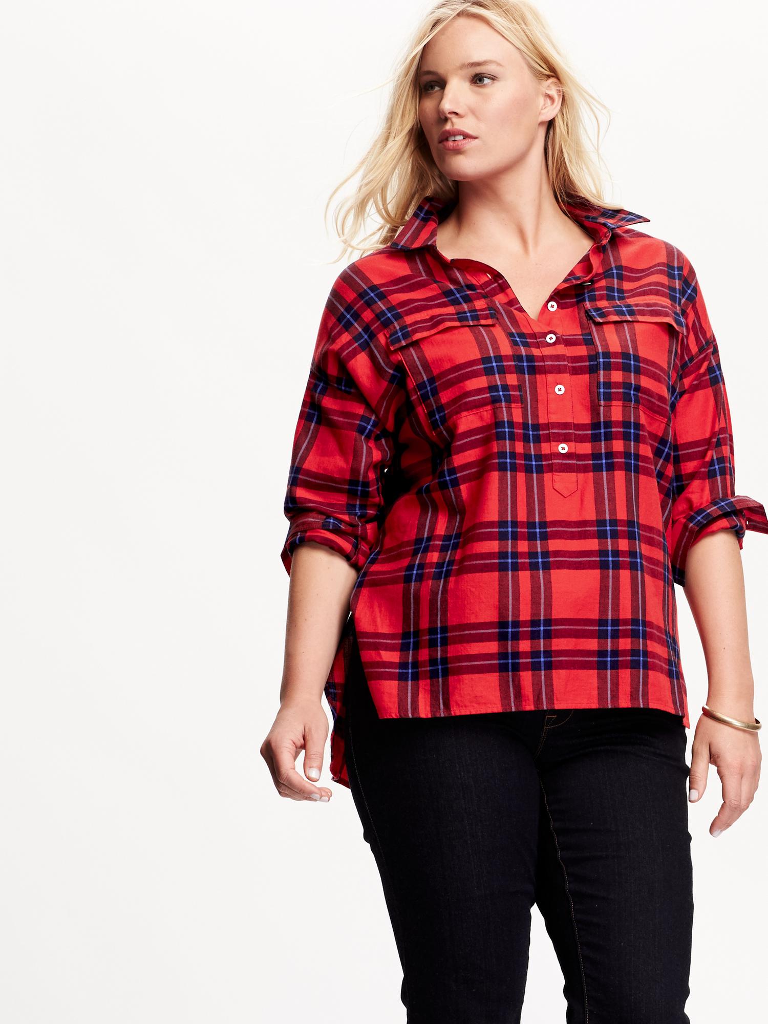 Flannel Pullover Plus-Size Boyfriend Shirt | Old Navy