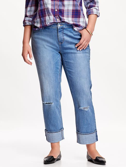 View large product image 1 of 2. Distressed Boyfriend Straight Plus-Size Jeans