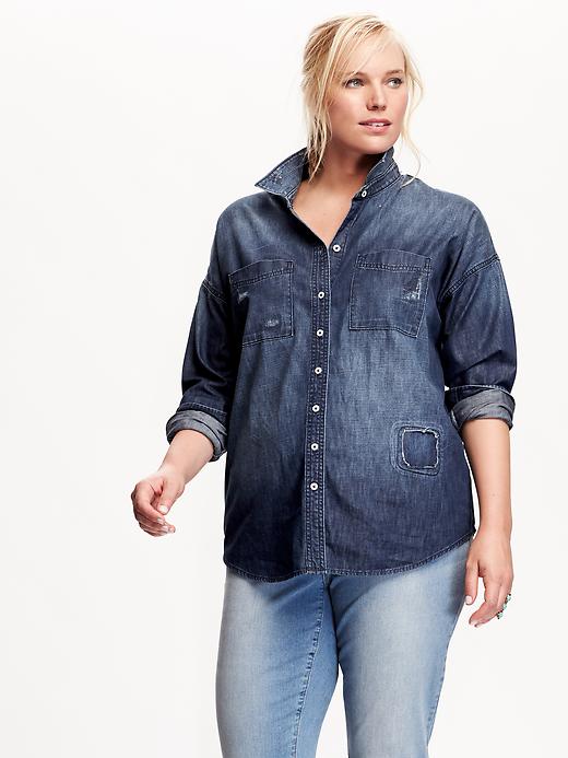 Image number 1 showing, Chambray Boyfriend Shirt