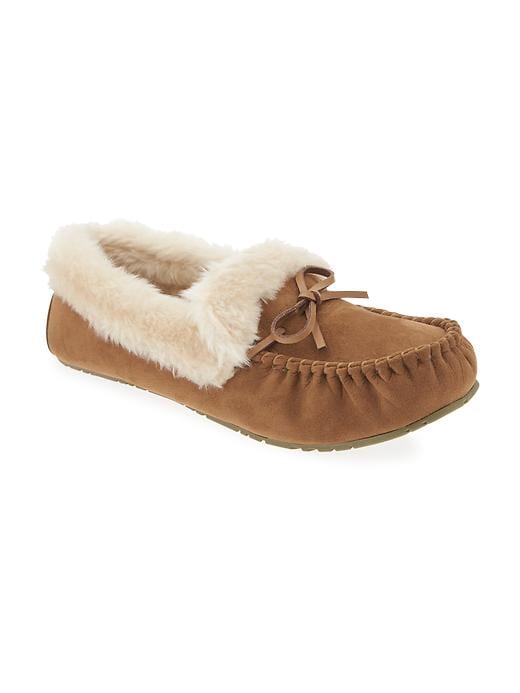 Sueded Sherpa-Trim Moccasin Slippers | Old Navy